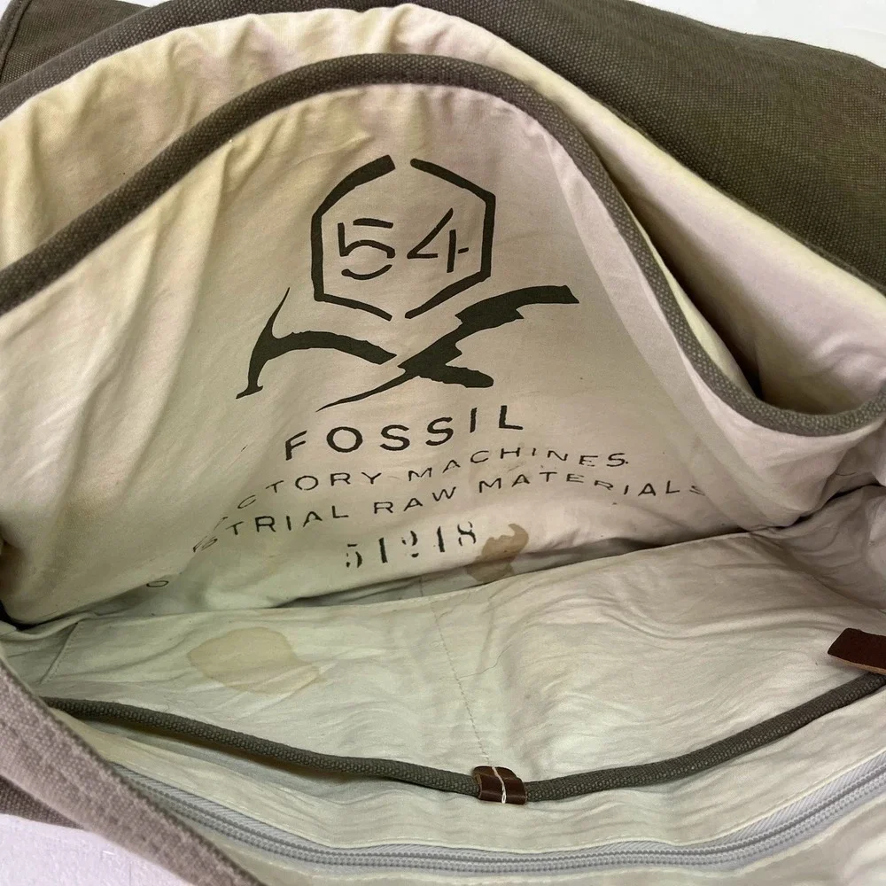 Fossil Olive Green Canvas Messenger Bag Crossbody Satchel Buckle Utility Unisex